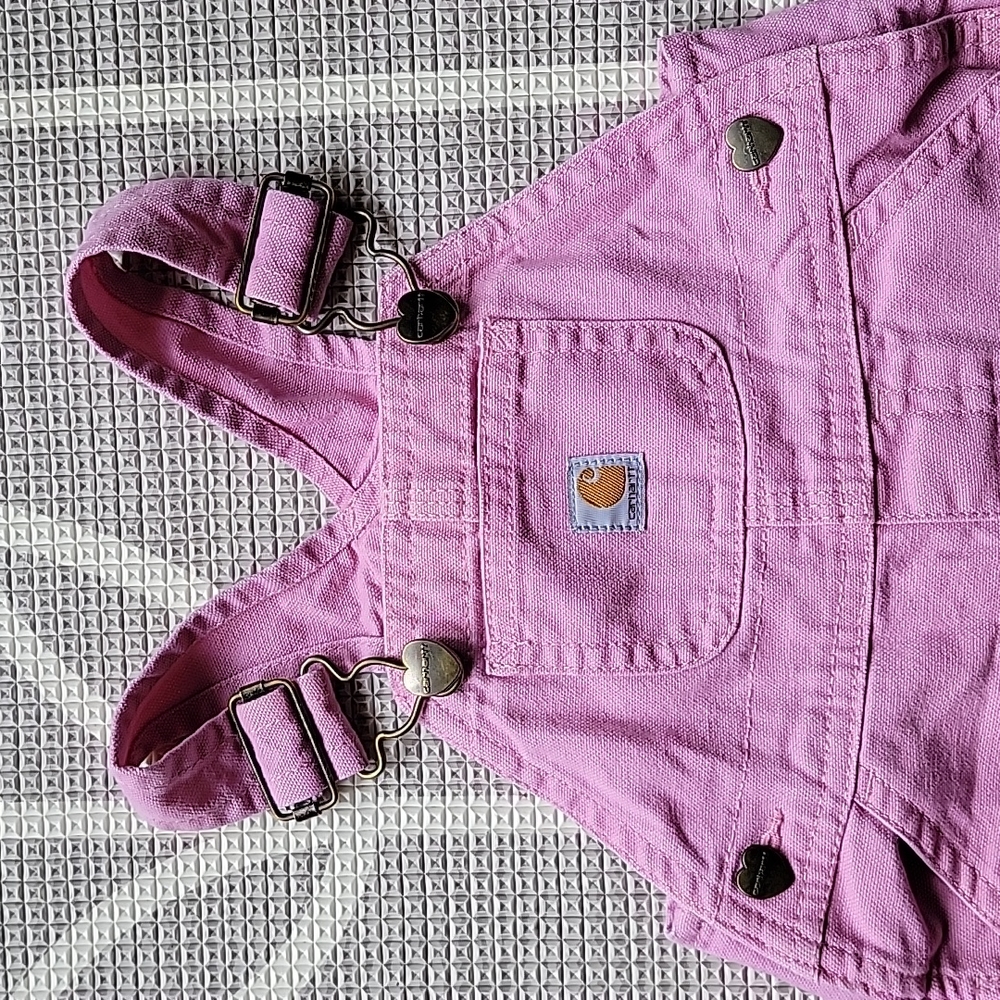 Carhartt infant overalls.  Size 6 months. Pink with heart details.